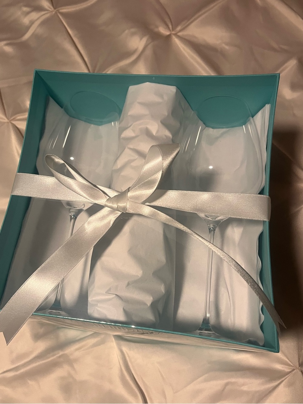 Tiffany and Co. Gift Box with 4 Clear Wine Glasses